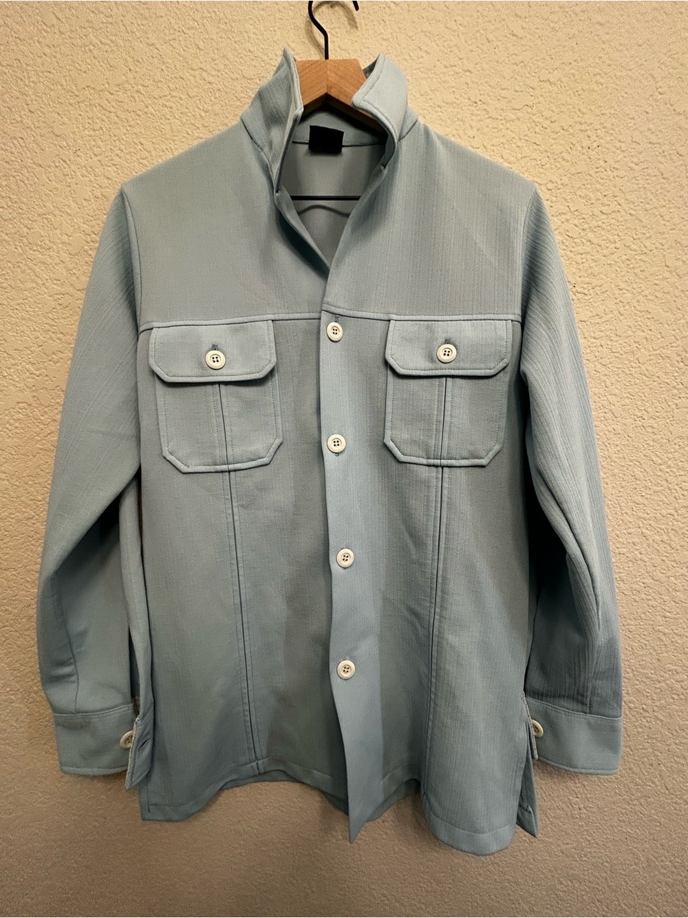 Vintage 70s Big Yank Polyester Leisure Jacket Shirt Mens M 40 Powder Blue Disco